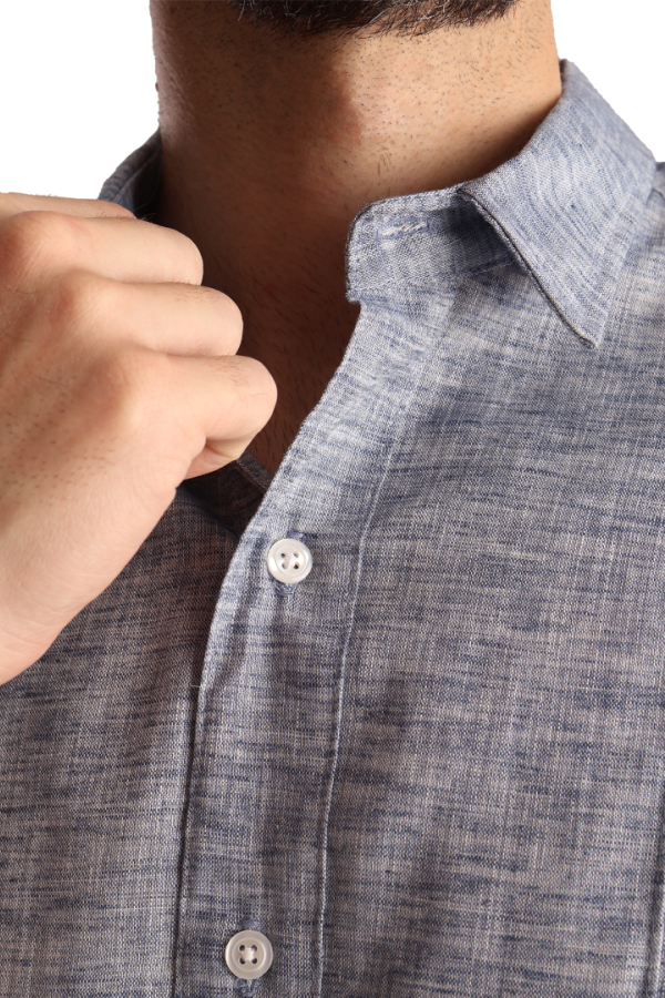 Camisa Tipo Guayabera Azul Marino Manga Corta Look Lino Para Caballero